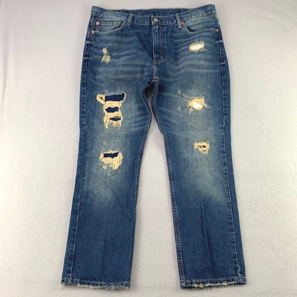 Levis 511 Slim Jeans Mens W40 L30 Blue Distressed Denim Straight Leg